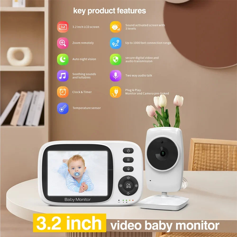 BabyStar 3.2Inch Wireless Video Baby Monitor With Lullabies Auto Night Vision