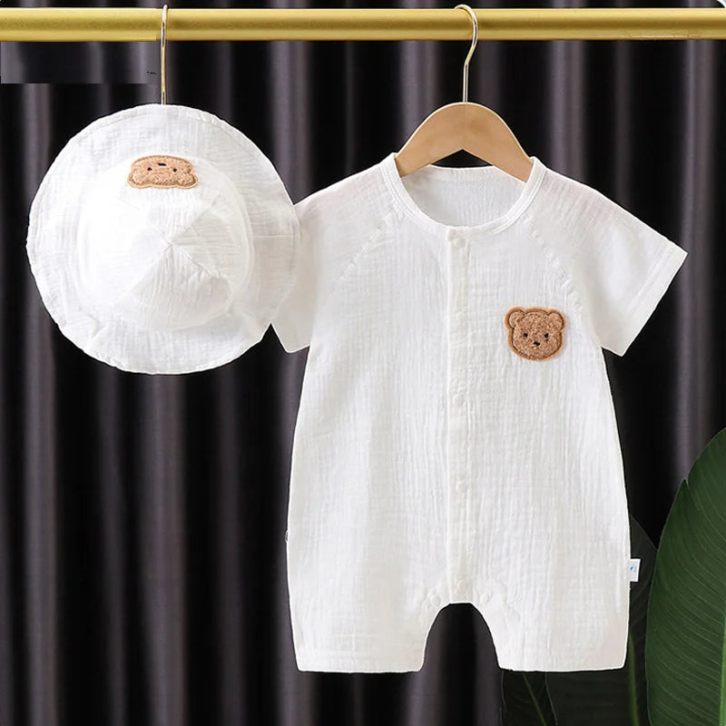 2Pcs Baby Summer Jumpsuits Hat Set Bear