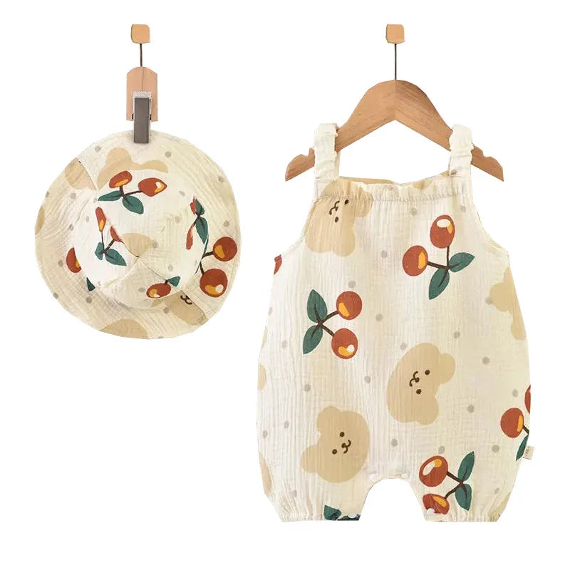 2Pcs Baby Summer Jumpsuits Hat Set Bear