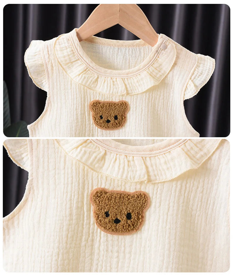 2Pcs Baby Summer Jumpsuits Hat Set Bear