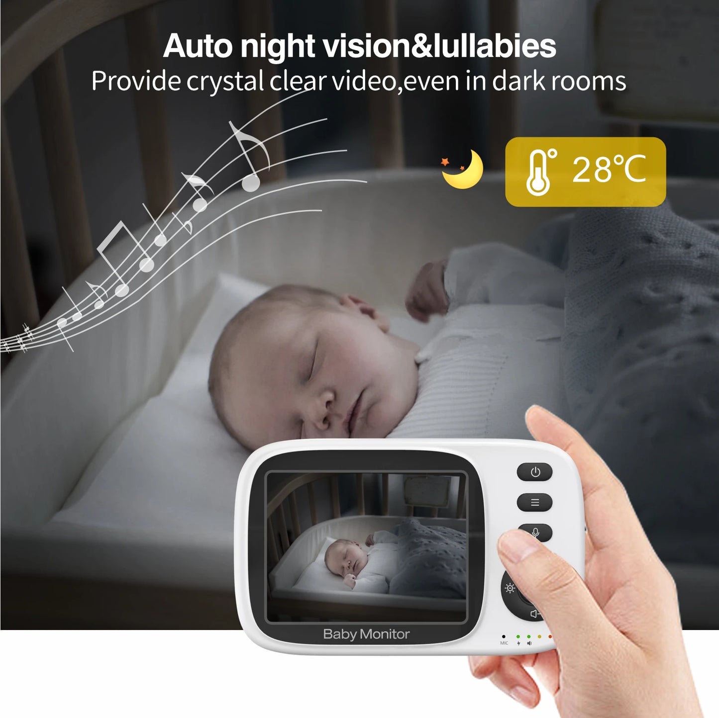 BabyStar 3.2Inch Wireless Video Baby Monitor With Lullabies Auto Night Vision