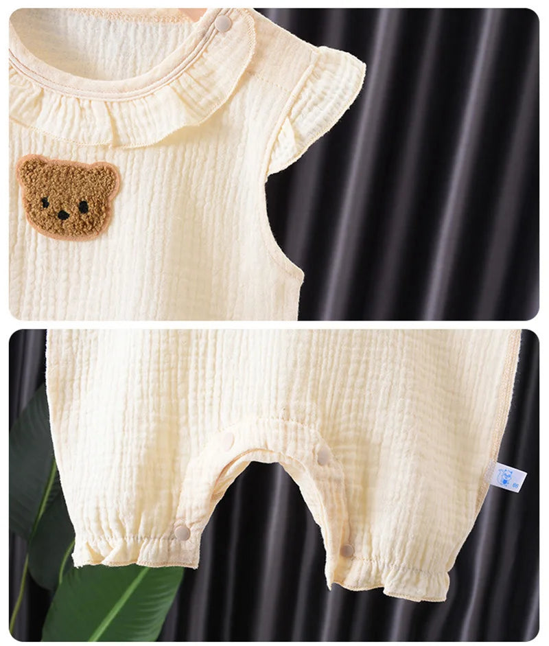 2Pcs Baby Summer Jumpsuits Hat Set Bear