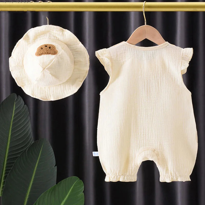2Pcs Baby Summer Jumpsuits Hat Set Bear