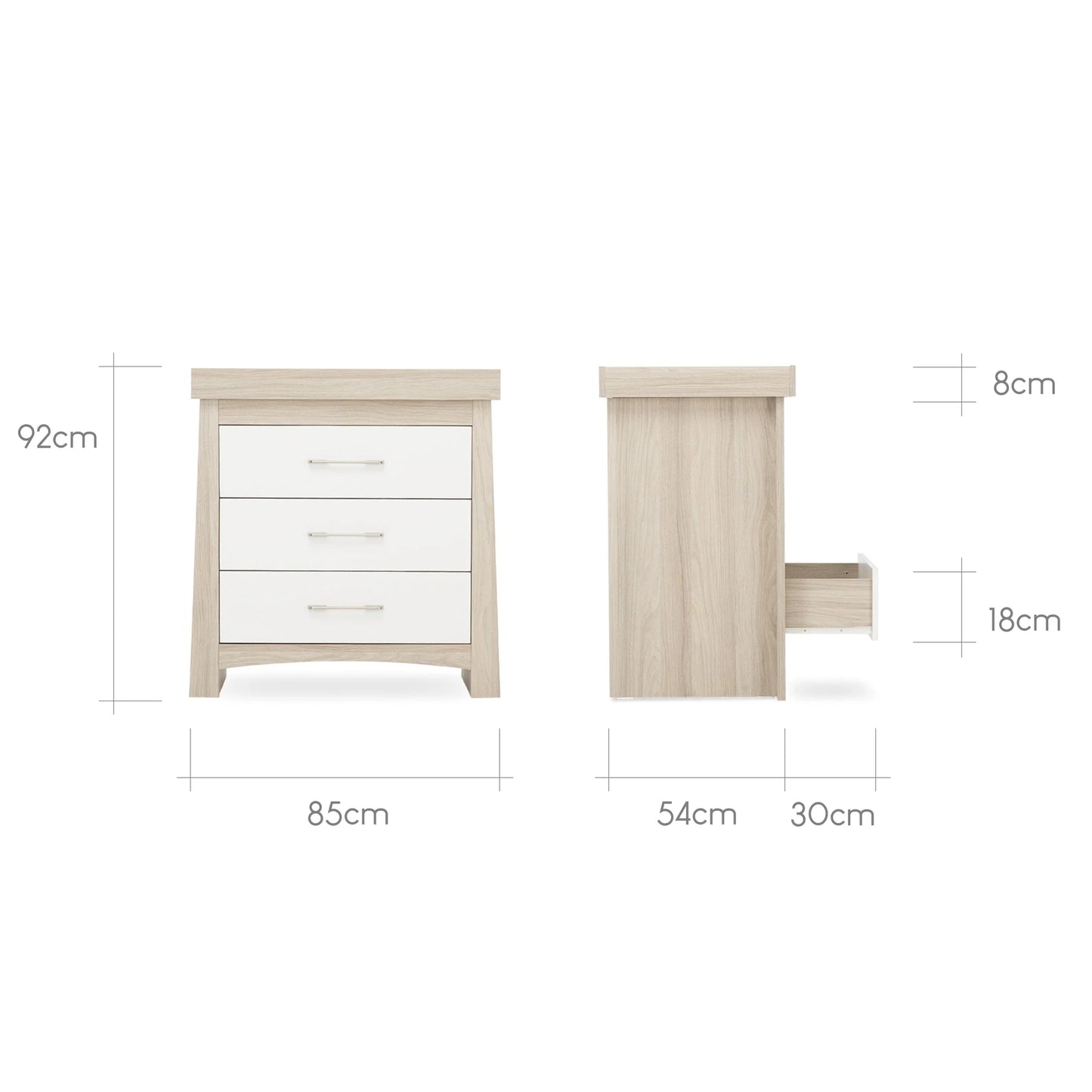 Lana 3 Piece Nursery Furniture Set - Ash & White