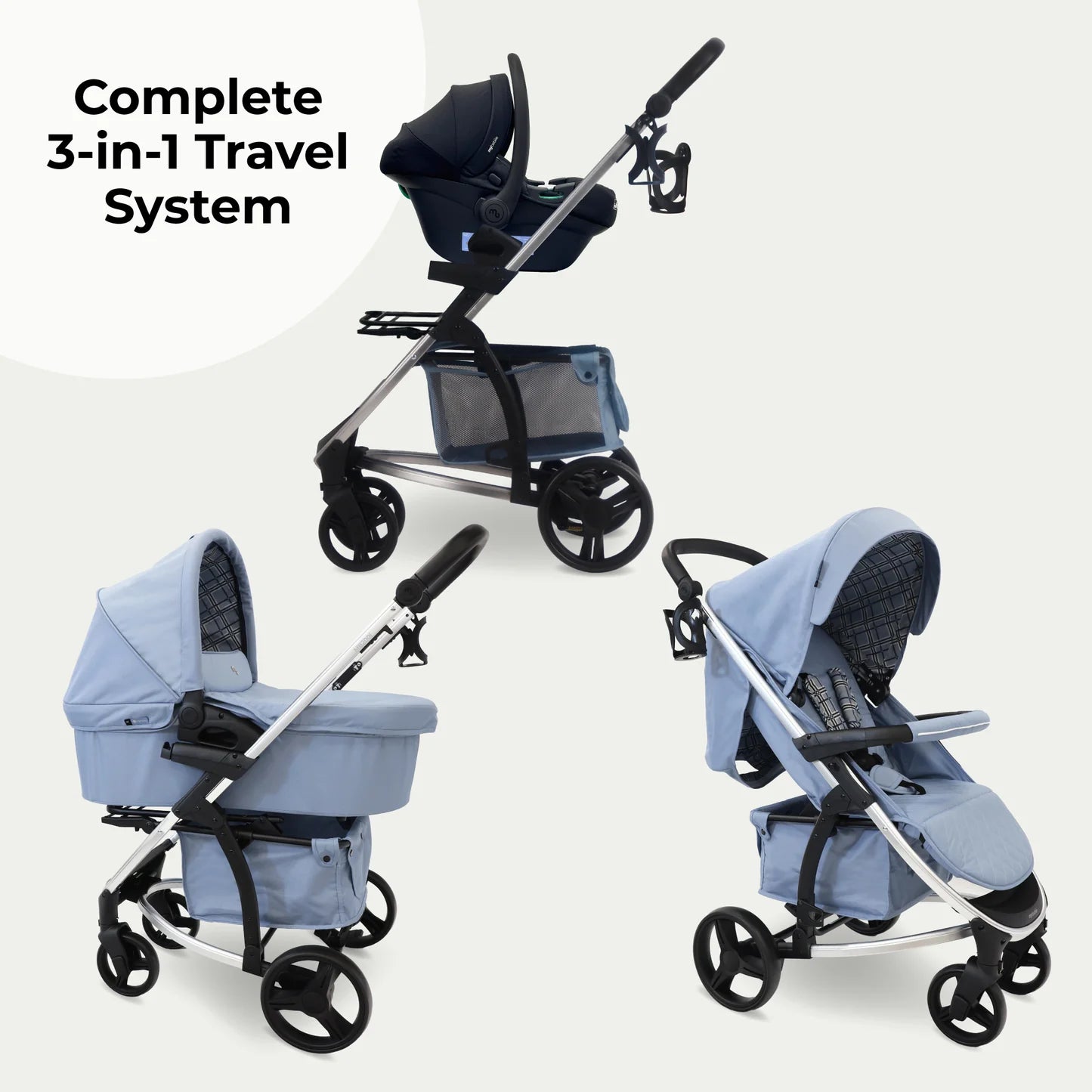 My Babiie MB200i 3-in-1 Travel System with i-Size Car Seat - Blue Plaid