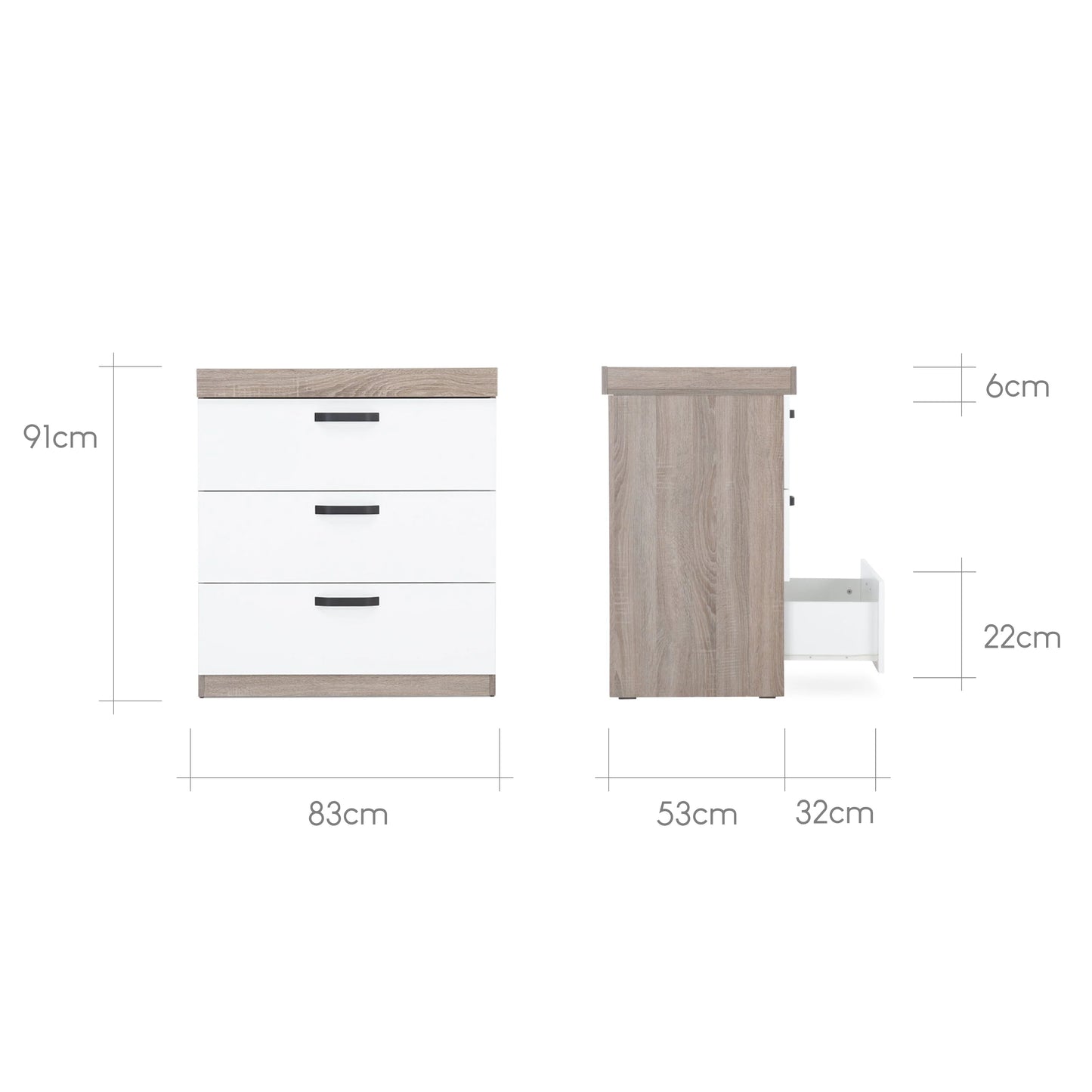 Enzo 3 Piece Nursery Furniture Set - Truffle Oak & White