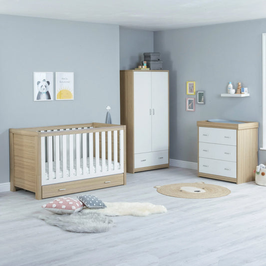 Babymore Luno 3 Piece Nursery Furniture Set with Drawer – Oak White