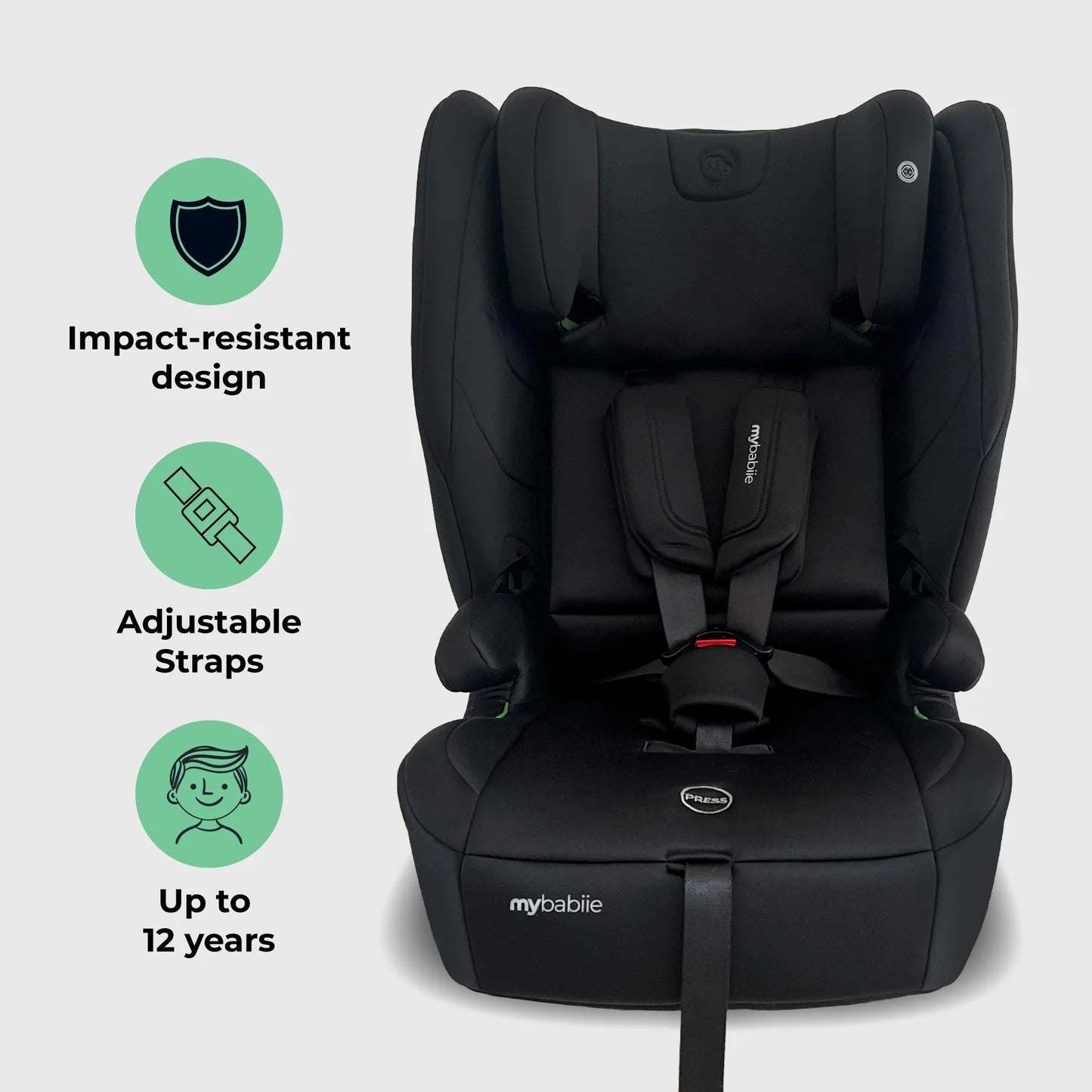 My Babiie MBCS80 Foldable Toddler to Booster R129 Car Seat with ISOFIX - Black
