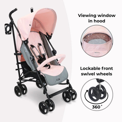 My Babiie MB02 Plus Lightweight Stroller - Pink and Grey
