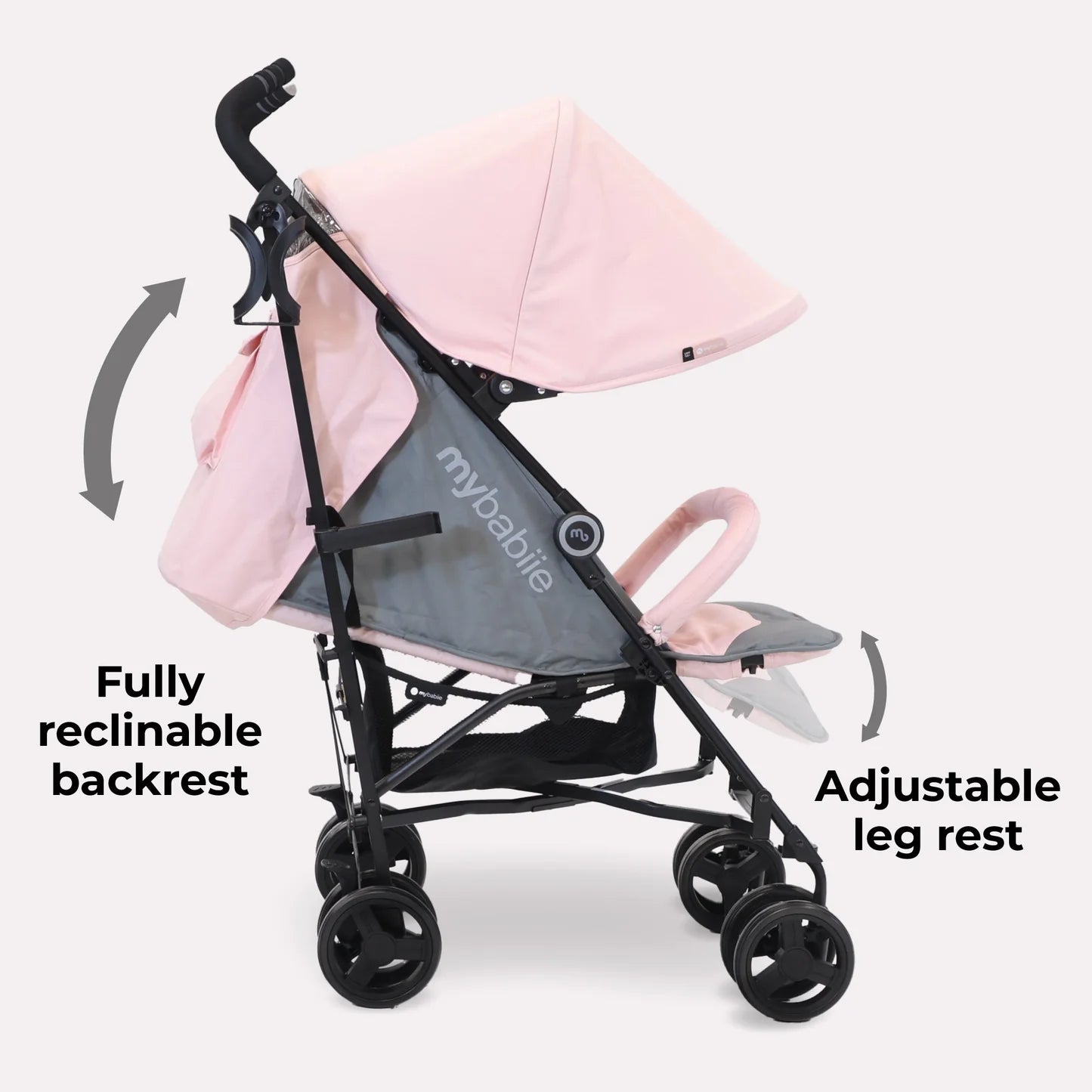My Babiie MB02 Plus Lightweight Stroller - Pink and Grey