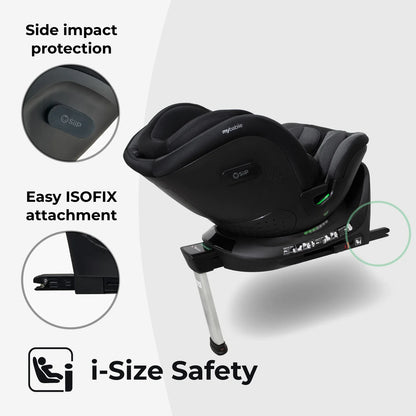 My Babiie MBCS400 Spin R129 Car Seat with Support Leg - Black