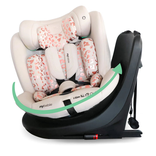 My Babiie MBCS300 Easy Spin R129 Car Seat with Top Tether - Pink Leopard
