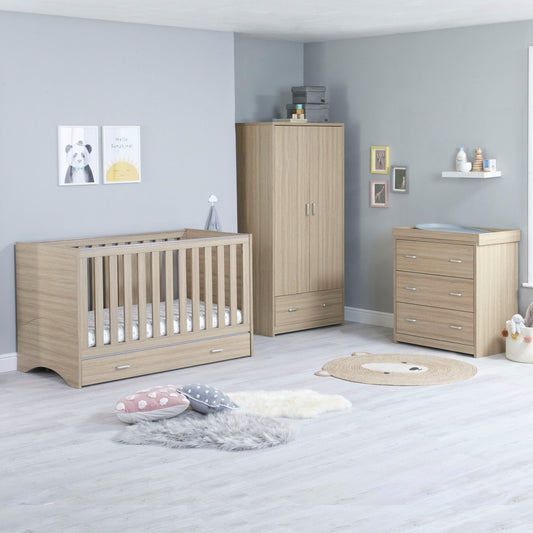 Babymore Veni 3 Piece Nursery Furniture Set with Drawer – Oak
