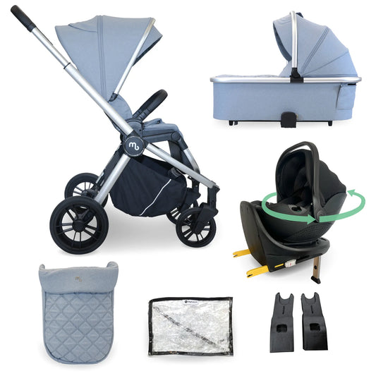 My Babiie MB450i 3-in-1 Travel System with Rotating Car Seat + Base - Steel Blue