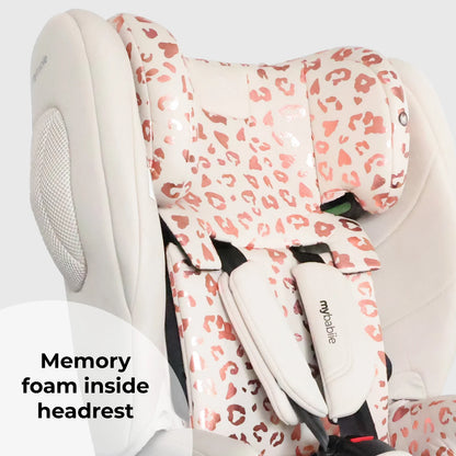 My Babiie MBCS80 Foldable Toddler to Booster R129 Car Seat with ISOFIX - Pink Leopard