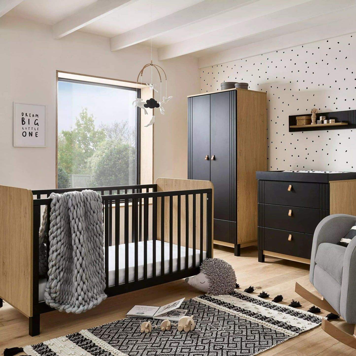 Rafi 3 Piece Nursery Furniture Set - Oak & Black