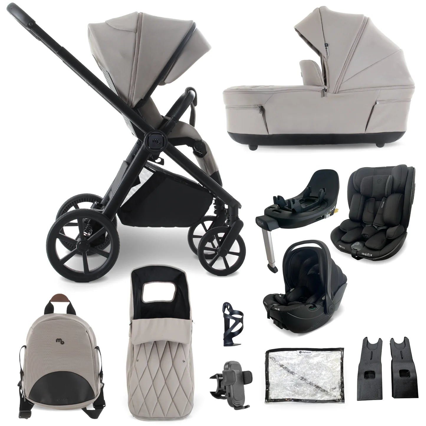 My Babiie MB450 LUXE 3-in-1 Travel System with Rotating Car Seat + Toddler Seat + Base - Mink