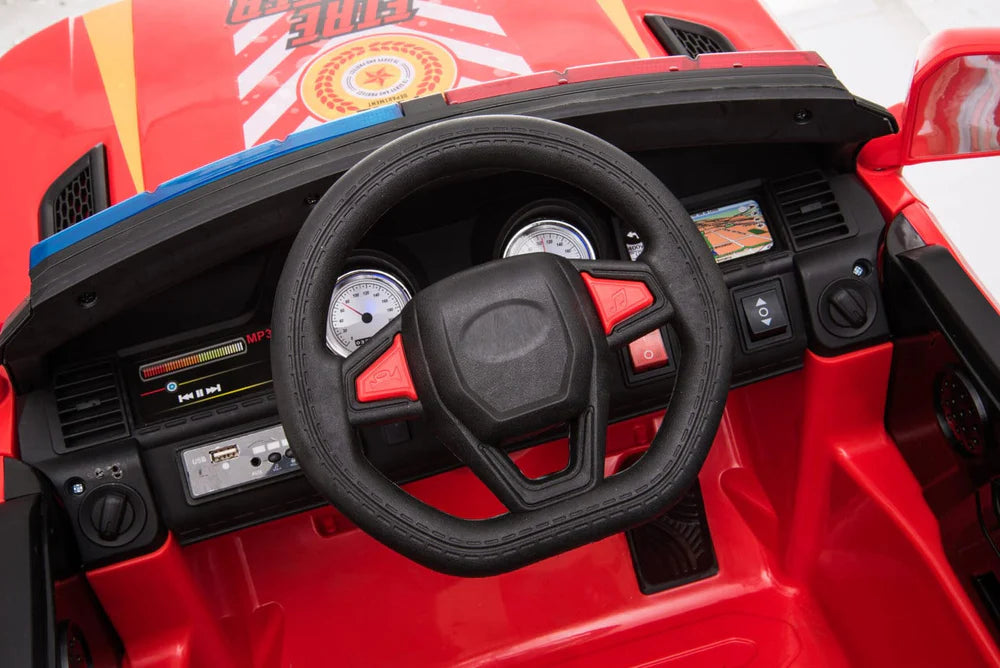 Kids Ride on Fire Truck 12v with Parental Remote Flashing Lights and Siren