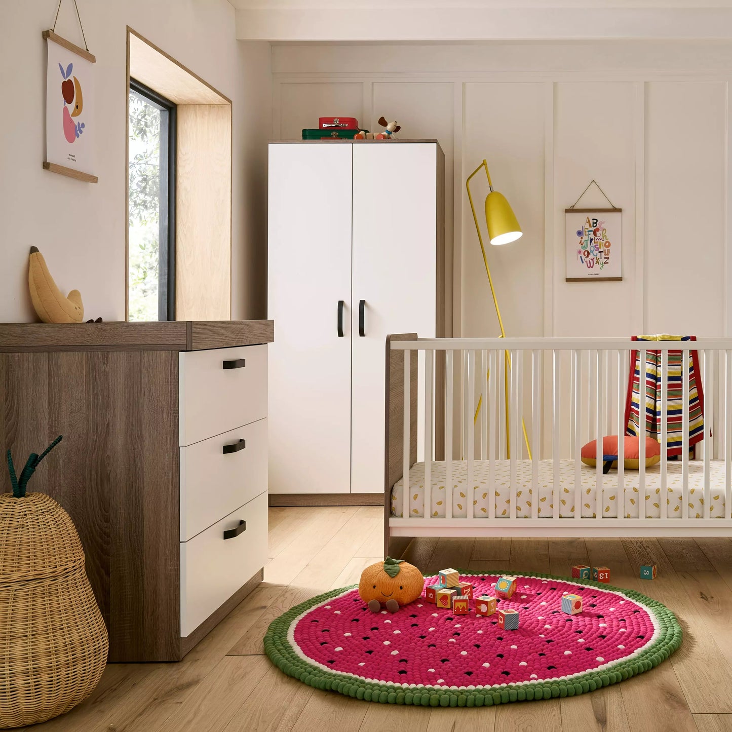 Enzo 3 Piece Nursery Furniture Set - Truffle Oak & White