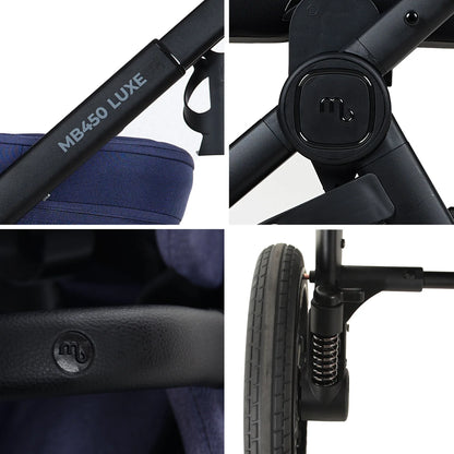 My Babiie MB450 LUXE 3-in-1 Travel System with Rotating Car Seat + Base - Indigo