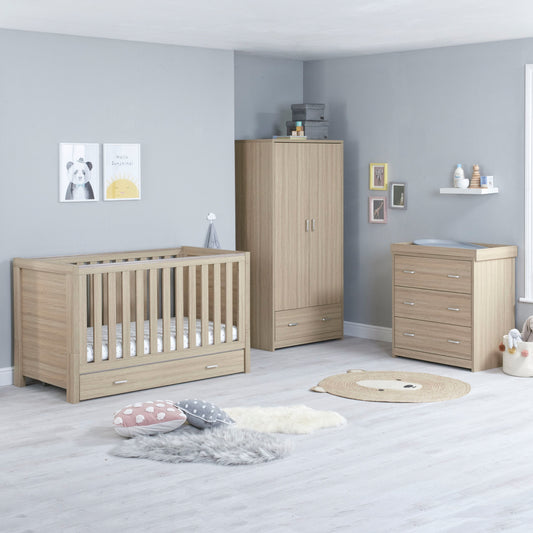 Luno 3 Piece Nursery Furniture Set with Drawer – Oak