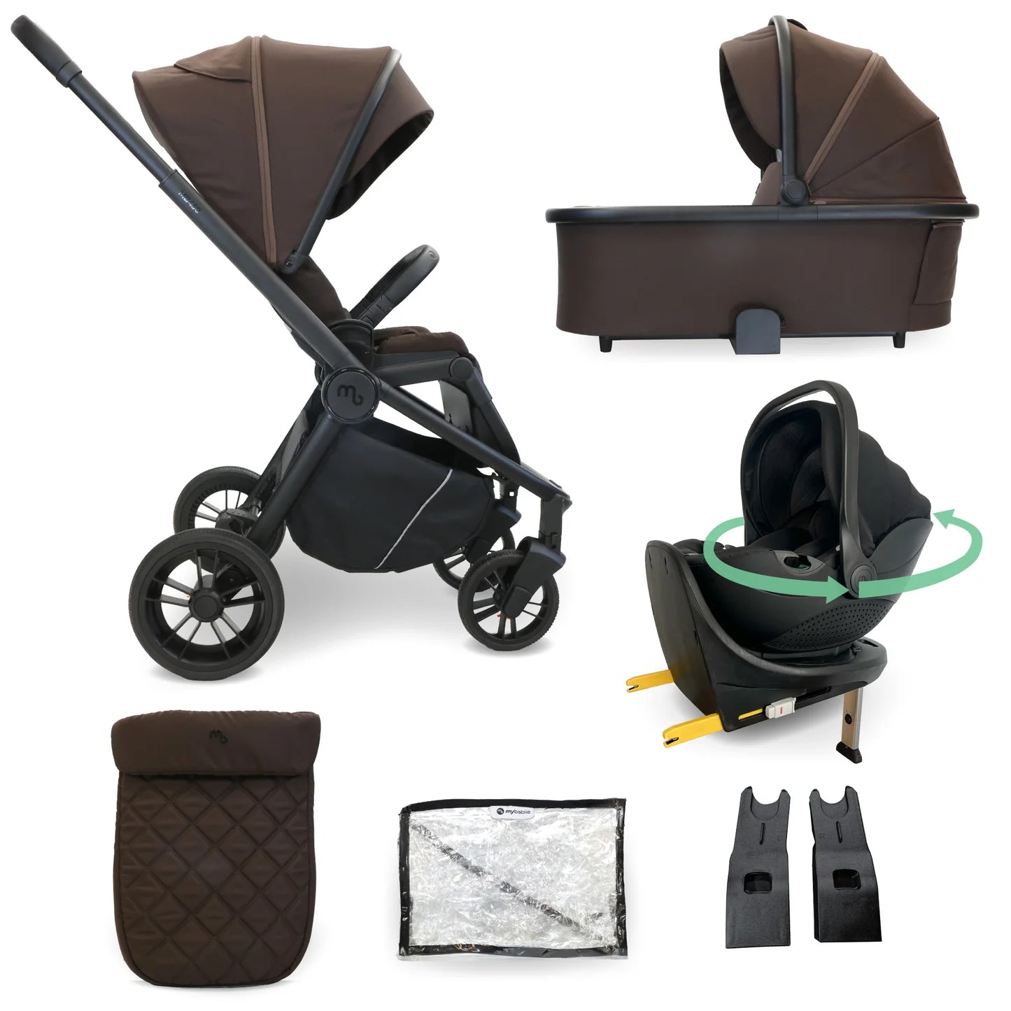 My Babiie MB450i 3-in-1 Travel System with Rotating Car Seat + Base - Chocolate