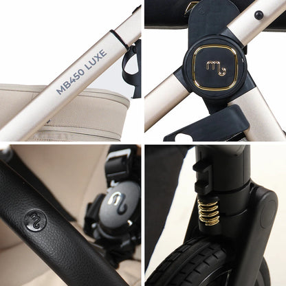 My Babiie MB450 LUXE 3-in-1 Travel System with Rotating Car Seat + Toddler Seat + Base - Feather