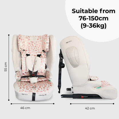 My Babiie MBCS80 Foldable Toddler to Booster R129 Car Seat with ISOFIX - Pink Leopard