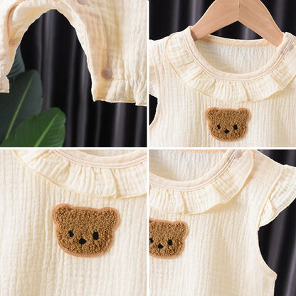 2Pcs Baby Summer Jumpsuits Hat Set Bear