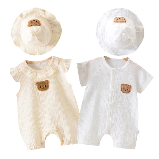2Pcs Baby Summer Jumpsuits Hat Set Bear