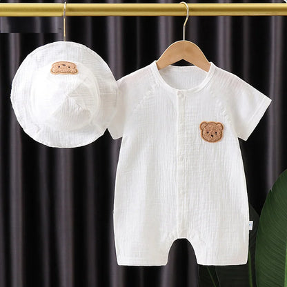 2Pcs Baby Summer Jumpsuits Hat Set Bear