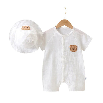 2Pcs Baby Summer Jumpsuits Hat Set Bear
